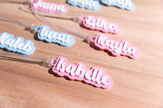 Bubble Script Acrylic Name Bag Tag