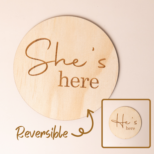 He's Here She's Here Reversible Sign